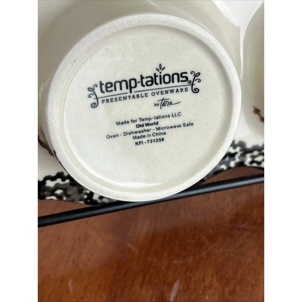 NEW Temp-tations By Tara Black/Brown Floral Lace 6Cup Muffin Pan w Wire Carrier